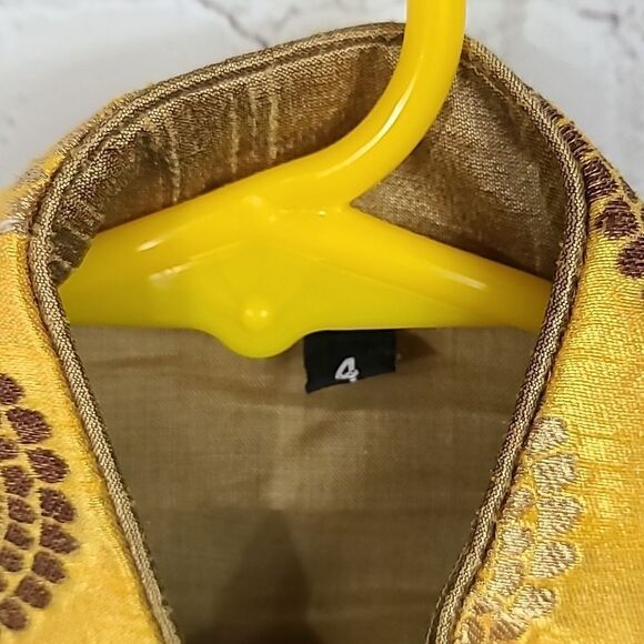 Golden Dupion Silk Kids Dhoti Kurta Pajama Boys Size 4 Ethnic Indian Wedding 2pc - Picture 13 of 15